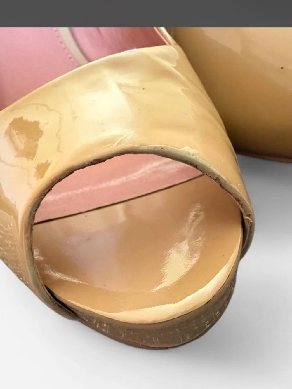 Patent Peep-Toe Pumps in Nude